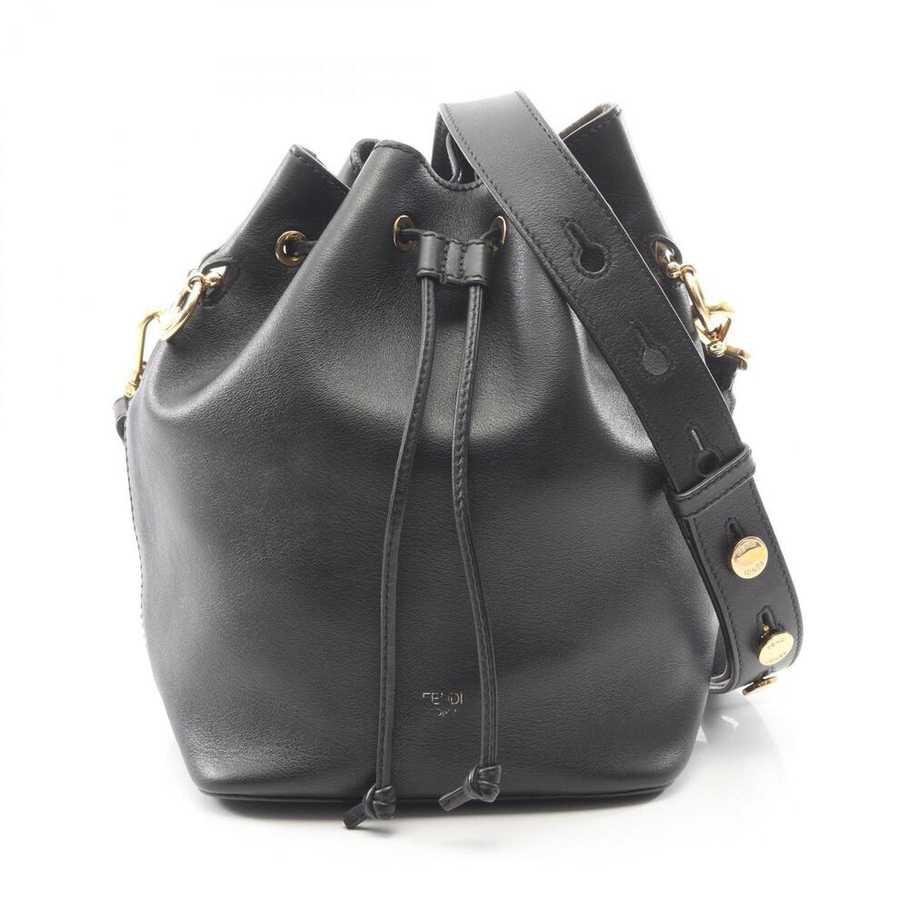 Fendi Montresor Drawstring Shoulder Bag Handbag Leather Women's Black 8BT298